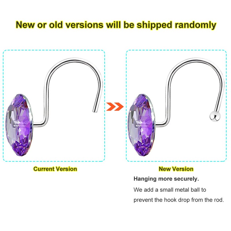 Yapicoco 12PCS Shower Curtain Hooks Rings for Bathroom, Stainless Steel Rust Resistant Decorative Rhinestones Shower Curtain Rings Hangers for Shower Curtains, Clothing, Towels, etc. (Purple) - Image 2